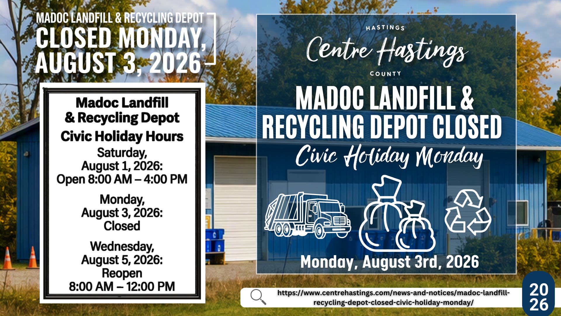 Madoc Landfill & Recycling Depot Closed Civic Holiday Monday