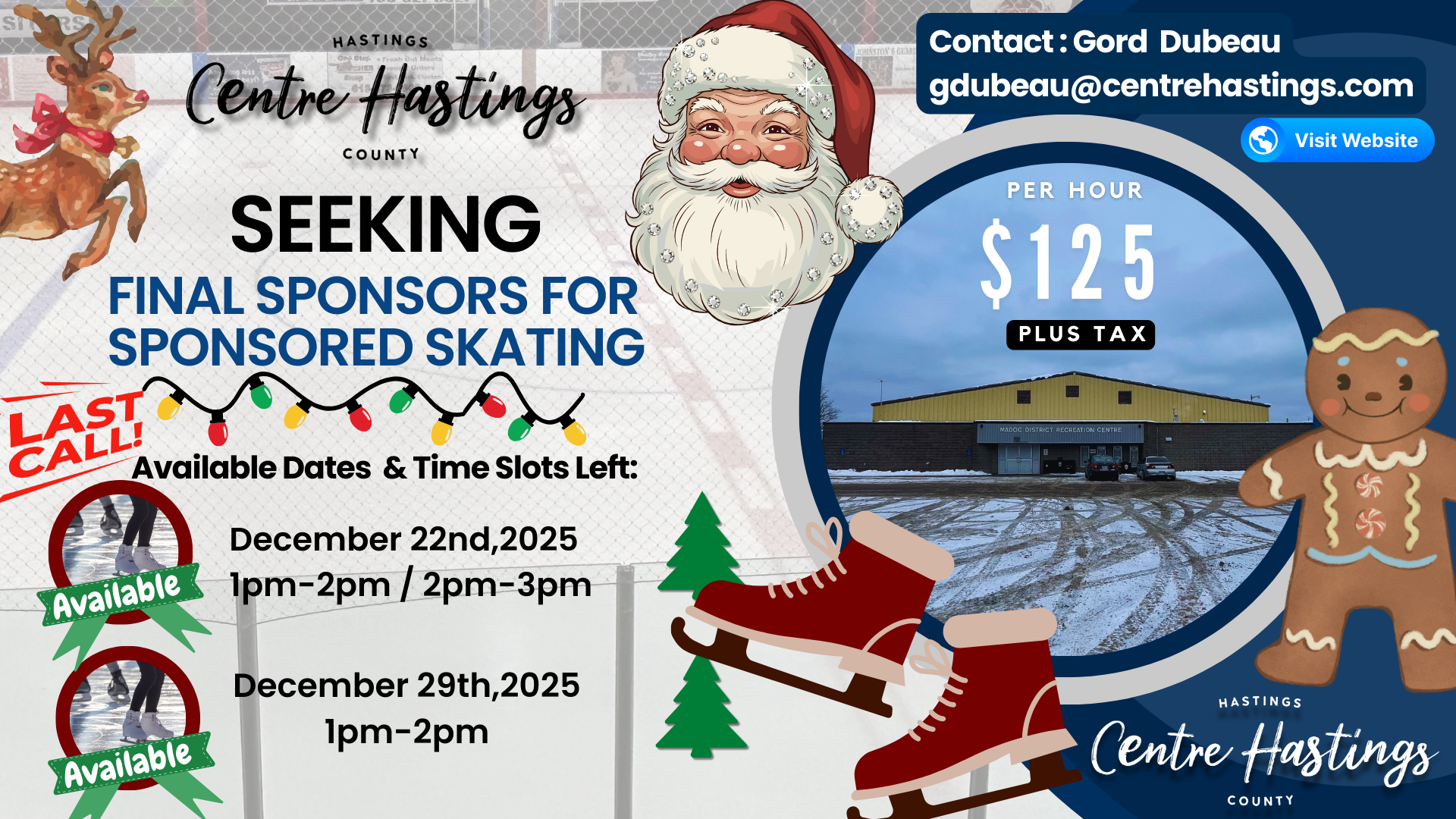 Seeking Final Sponsors for Holiday Sponsored Skating!