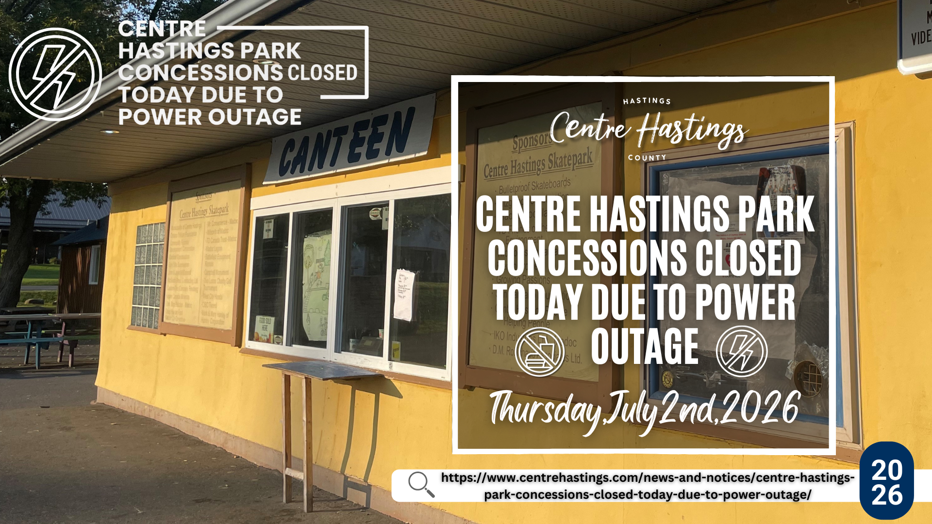 Centre Hastings Park Concessions Closed Today Due to Power Outage